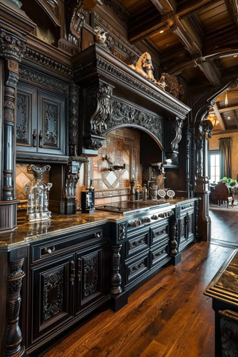 Gothic Victorian Kitchen, Update Tuscan Kitchen, 1930s Home Decor, Gothic Kitchen, Hardwood Floors Dark, Interior Design Software, Tuscan Kitchen, Kitchen Designs Layout, Luxury Kitchen Design