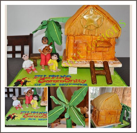 Cake Filipino Birthday, Filipino Cake, Bahay Kubo Design, Philippine House, Nipa Hut, Bahay Kubo, Favors Ideas, Character Cakes, 90th Birthday