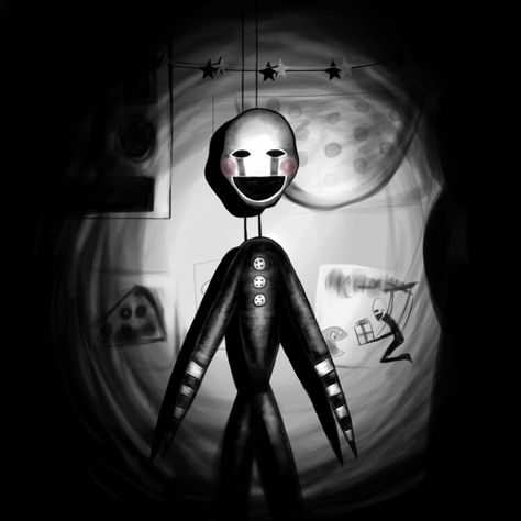 He's watching Marinette Fnaf, Fnaf Gif, Puppet Fnaf, Marionette Fnaf, Creepy Gif, Freddy 2, Good Horror Games, The Marionette, Scary Games