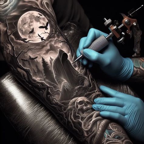 I will create attractive realism and sleeve tattoo designs 3d Realism Tattoo, Horro Tattoos Sleeve, Creepy Arm Sleeve Tattoo, Halloween Sleeve Tattoo Men, Dark Half Sleeve Tattoo, Scary Leg Sleeve Tattoo, Halloween Tattoos Men, Dark Arm Sleeve Tattoo, Cool Tattoo Sleeve Men