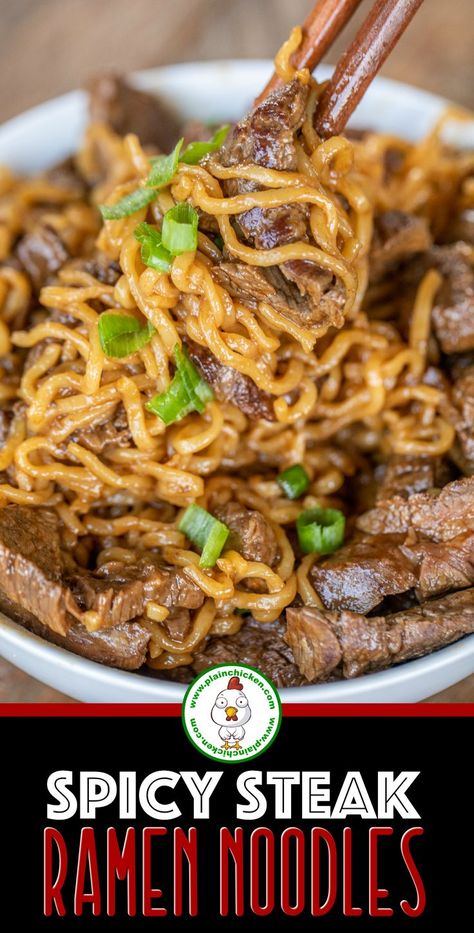 Steak Ramen, Onion Vinegar, Leftover Steak Recipes, Spicy Steak, Ramen Recipes Easy, Leftover Steak, Noodle Recipes Easy, Spicy Ramen, Skirt Steak