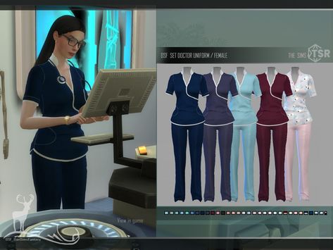 Vet Uniform Sims 4, Sims4 Scrubs Cc, Sims Uniform Cc, Sims 4 Vet Outfit, Sims 4 Doctor Scrubs Cc, Sims 4 Doctor Career, Sims 4 Work Uniform Cc, Ts4 Doctor Cc, Sims 4 Hospital Clothes