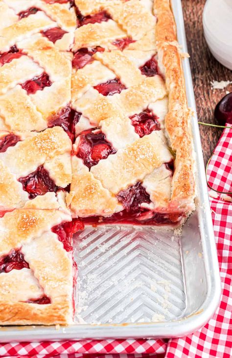 Cherry Slab Pie Recipe, Darius Cooks, Cherry Slab Pie, Slab Pie Recipes, Lattice Crust, Best Pumpkin Pie Recipe, Cherry Pie Bars, Apple Slab Pie, Cherry Pie Recipe