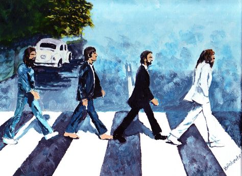 THE BEATLES :ABBEY ROAD" PAINTING Abbey Road Painting, Beatles Painting, Yellow Submarine Art, Beatles Design, The Beatles Members, Stuart Sutcliffe, Road Drawing, The Beatles Help, Road Painting