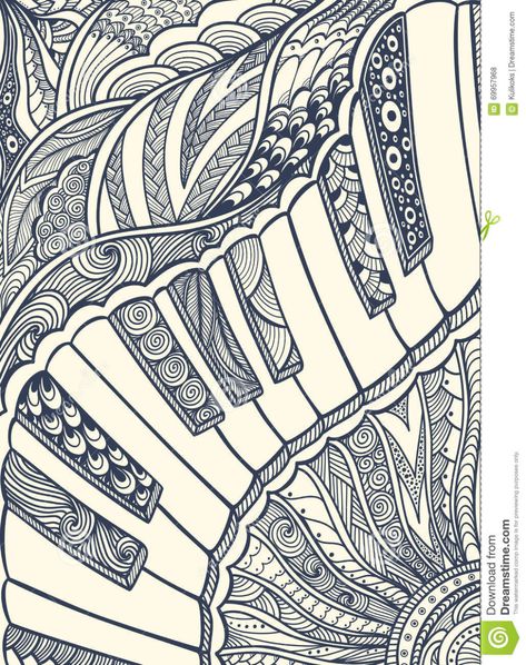 Doodle Zen, Zantangle Art, Zen Tangle, Music Drawings, Zen Doodle Art, Artwork Creative, Music Coloring, Piano Keyboard, Zentangle Drawings