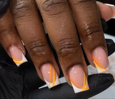 Orange Acrylic Nails, Orange Nail Designs, Girly Acrylic Nails, French Acrylic Nails, Short Square Acrylic Nails, Unique Acrylic Nails, Acrylic Nails Coffin Short, Short Acrylic Nails Designs, Pink Acrylic Nails