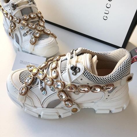 #Gucci Flashtrek sneaker with removable crystals | Via 📸 Gucci Flashtrek, Gucci Outfits, Shoe Shelf, Hermes Shoes, Winter Sneakers, Bvlgari Bags, Chloe Bag, Wedge Sneaker, Shoe Game