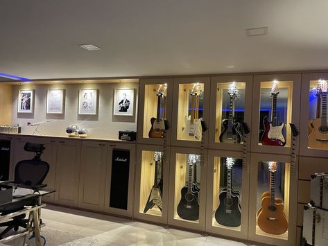 Guitar storage cabinet Guitar Storage Cabinet, Guitar Storage, Guitar Display, Home Music Rooms, Music Room, Display Cabinet, Liquor Cabinet, Storage Cabinet, Guitar