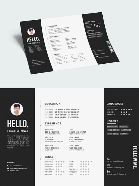 Free Landscape CV Resume Template is a neat and clean landscape CV resume A4 template by Alif Setyawan. This template comes in PSD format and easy to use and customize template, so you can quickly tailor-make your job resume for any opportunity and help you to get your job. It's very helpful to make your professional resume and are perfect for photographers, designers, and developers. via @creativetacos Cv Landscape, Resume Landscape, Resume Inspiration, Cv Ideas, Cv Portfolio, Resume Designer, Visual Resume, A4 Template, Cv Inspiration