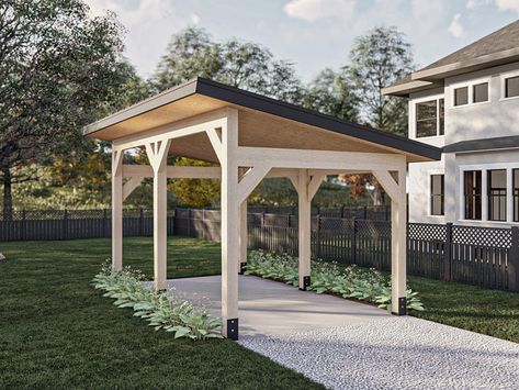 050G-0222: One-Car Carport Plan; 12'x21' Carport With Shed Attached, Open Carport With Storage Room, Carport In Front Of Garage, Single Carport, Carport Addition, Carport Design, Car Porch Design, Modern Carport, Garage Extension