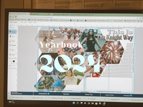 Yearbook Mood Board, Yearbook Club Aesthetic, Cool Yearbook Pages, Yearbook Title Page Ideas, Gold Yearbook Theme, Year Recap Magazine, Yearbook Instagram Post, Yearbook Collage Layout, Yearbook Opening Page Ideas