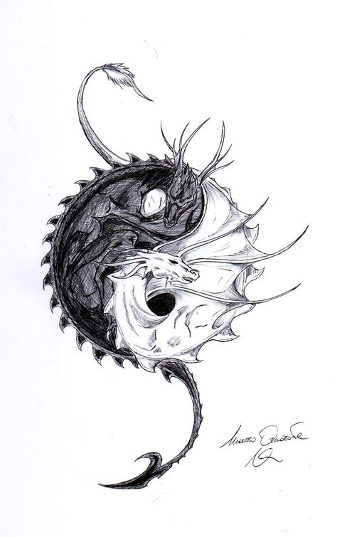 Dragons Intertwined, Dragon Yin Yang Tattoo, Black Dragon Tattoo, Ying Yang Tattoo, Dragon Tattoos For Men, Dragon Tattoo Art, Yin Yang Art, Yin Yang Tattoos, Kunst Tattoos