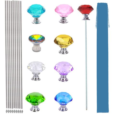 PRICES MAY VARY. When you don't know which color to chose, you can order this 9 color fairy garden stakes to DIY various theme dismond stakes with your own beads. Totally 9 pcs diamond tops in 9 attractive colors which are red, pink, purple, yellow, lake blue, deep blue, green, crytal clear and rainbow. The stakes are made of stainless steel. So they're durable and will last long when buried in the dirt. The length of the sticks are 13 inch long with screw stoppers. Beades not included. You can How To Make Fairy Garden Stakes, Fairy Garden Stakes, Diy Fairy Wands Kids, Mini Fairy Wands Diy, Beaded Plant Stakes, Beaded Fairy Garden Stakes Diy, Vintage Bed Frame, Plant Ties, Diamond Tops