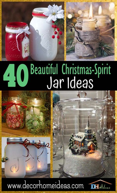 40 Beautiful Christmas Spirit Jar Ideas | DIY some great Christmas decoration jars. #xmas #x-mas #christmas #christmasdecor #christmasjars #jars #decoration #christmasdecorations #decoratingideas #festive #decorhomeideas Christmas Tree Jar Ideas, Large Glass Jar Christmas Ideas, Christmas Bottle Crafts Diy, Holiday Jar Crafts, Big Jars Ideas Decoration, Glass Jar Christmas Ideas, Xmas Jars Decoration, Christmas In A Jar Decoration, Christmas Mason Jars Diy Decorations