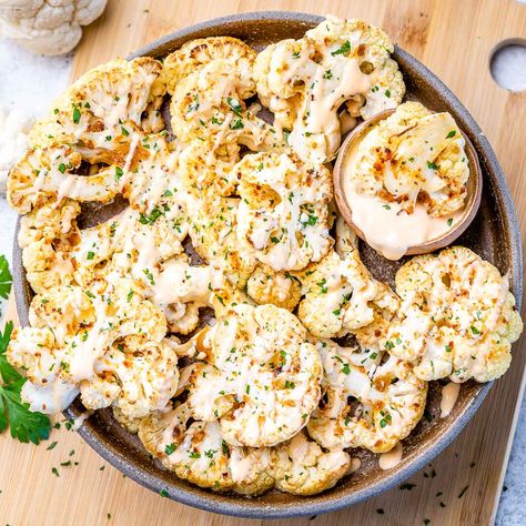 “Bang Bang” Style Cauliflower Steak | Clean Food Crush Diet To Lose 20 Pounds, Bang Bang Cauliflower, Cauliflower Steaks Recipes, Cauliflower Steak, Roasted Cauliflower Steaks, Dip Sauce, Low Carb Meal, Cauliflower Steaks, Homemade Mayonnaise