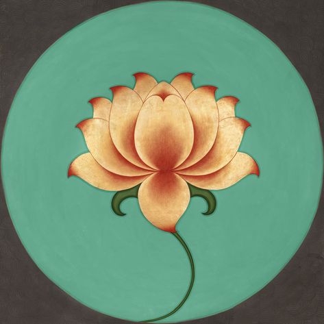 Olivia Fraser, The Golden Lotus, 2017 | Grosvenor Gallery Rose Apple Tree, Paper Lotus, Botanical Flowers Print, Lotus Flower Art, Missing Something, Lotus Art, Pichwai Paintings, Psy Art, Tibetan Art