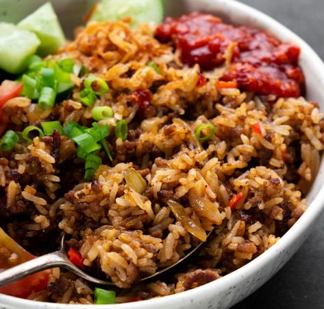 Beef Nasi Goreng | beef, ingredient | Get the most magic from the simplest ingredients. | By Marion Grasby Marion Grasby Recipes, Marions Kitchen, Marion Grasby, Marion's Kitchen, Wok Cooking, Thai Cooking, Chinese Dishes, Thai Recipes, Chinese Food