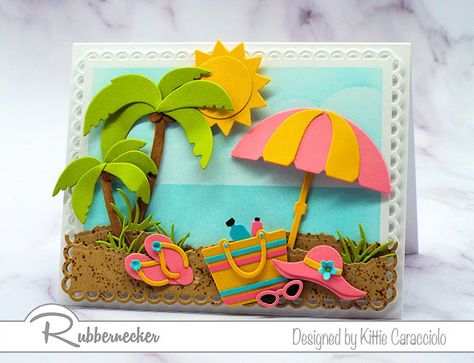 Beach Paper Craft, Summer Season Pictures For Project, Dpi At The Beach Theme, Beach Hut Applique, Beach Huts Art Handmade, Beach Atc Cards, Rubber Stamping Techniques, Beach Cards, Summer Cards