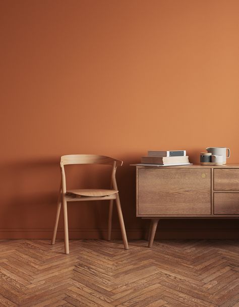 Orange Painted Walls, Orange Office, Terracotta Paint, Eggshell Paint, Terracotta Wall, Traditional Paint, Orange Paint, Orange Walls, Brown Paint