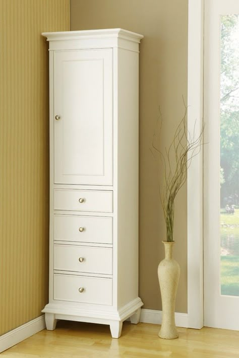 Tall Narrow Storage Cabinet, Corner Linen Cabinet, White Linen Cabinet, Bathroom Cabinet Ideas, Small Linen Closets, Linen Storage Cabinet, Freestanding Closet, Muebles Shabby Chic, Bathroom Floor Storage Cabinet