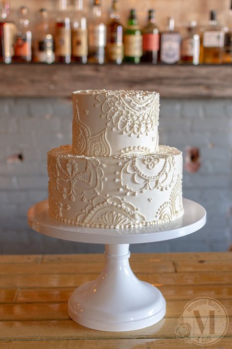 Small Wedding Cake, Elegant Wedding Cake, Barn Wedding, Buttercream Wedding Cake, Lace Wedding Cake, Simple Wedding Cake, Wedding, Bride, Wisconsin Wedding, Trendy Wedding Cake, Cute Wedding Cake, Meringue Bakery, Jen Barney, Holiday Baking Championship, Food Network Henna Wedding Cake, Wedding Cake With Lace, Wedding Cake Lace, Cake With Lace, Barney Cake, Wedding Cake Simple, Holiday Baking Championship, Wedding Cake Display, Pretty Wedding Cakes