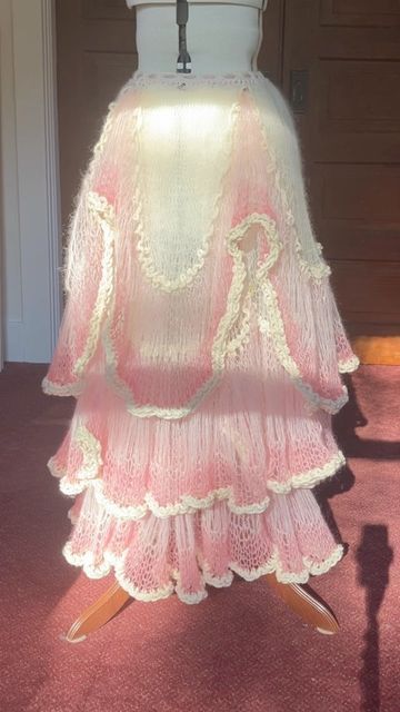 Sophie Isabella on Instagram: "A labour of love 💗 hand knit using silk mohair" Mohair Dress, Mohair Crochet Ideas, Crochet Ruffle Skirt Free Pattern, Mohair Crochet, Crochet Mohair, Fairy Crochet Dress, Crochet Fairy Skirt, Crochet Mohair Skirt, Knit Fairycore