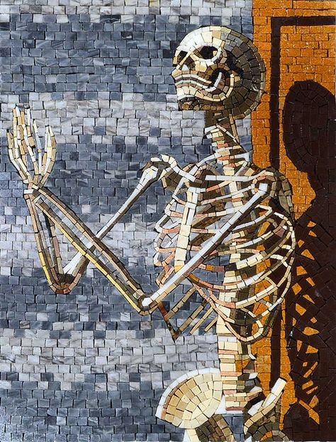 Skeleton praying religious mosaic by Phoenician Arts, via Flickr Mosaic Art Aesthetic, Fragmentation Art, Mosaic Aesthetic, Mosaic Inspiration, Mosaic Art Projects, Mosaic Tile Art, Mosaic Stained, Modern Mosaics, Mosaic Murals