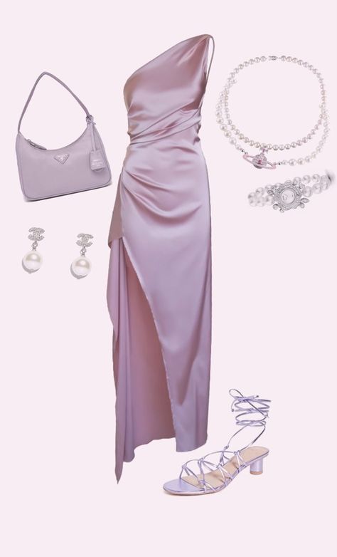 Purple Party Dress Long, Purple Classy Dress, Elegant Purple Dress Classy, College Prom Dress, Purple Dress Jewelry, Light Purple Dress Outfit, Purple Dress Outfit Wedding, Vestidos Elegantes Aesthetic, Purple Prom Dress Aesthetic