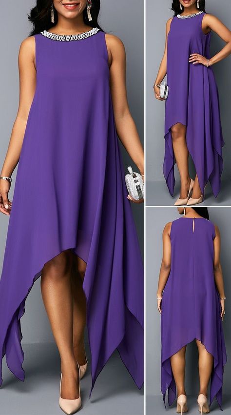 Here is a simple way i make this asymmetric hem embellished neck chiffon tunic diy Chiffon Tunic Dress, Chiffon Tunic, Classy Dress Outfits, African Print Fashion Dresses, Latest African Fashion Dresses, African Print Fashion, Diy Dress, African Fashion Dresses, Classy Dress