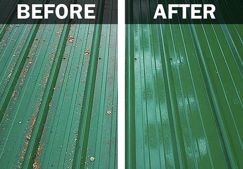 Painting A Tin Roof, Painted Metal Roof, Green Tin Roof, Can You Paint Metal Roof, Aging Galvanized Metal Roofing, Metal Roof Installation Diy, Metal Roof Paint, Remove Paint From Metal, Cement Stain