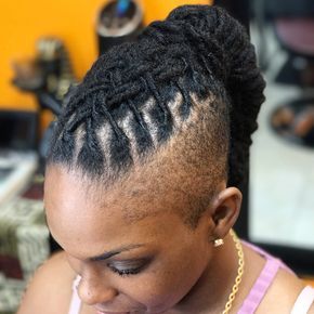 Shaved side #longlivelocs #locs #locenvy #locsilove #locstyles #womenwithlocs #lochairstyes #longlocs Shaved Sides Locs, Locs With Shaved Sides, Blue Locs, Dreadlocks Styles, Braids With Shaved Sides, Faux Loc, Dread Styles, Mohawk Styles, Shaved Side