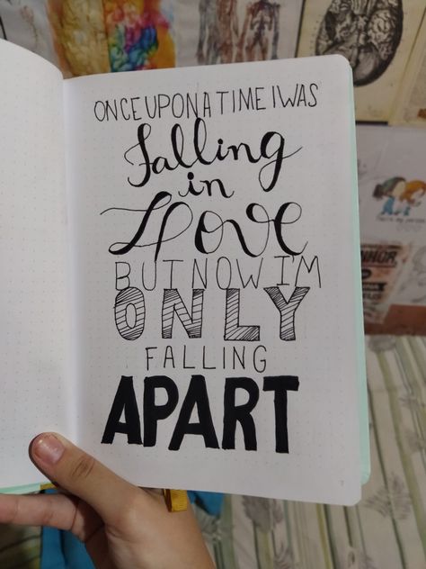 Once upon a time I was falling in love but now I'm only falling apart Total eclipse of the heart Lettering #lettering #music Heart Lettering, Total Eclipse Of The Heart, Eclipse Of The Heart, Total Eclipse, Aesthetic Ideas, Book Characters, Once Upon A Time, Falling In Love, In Love