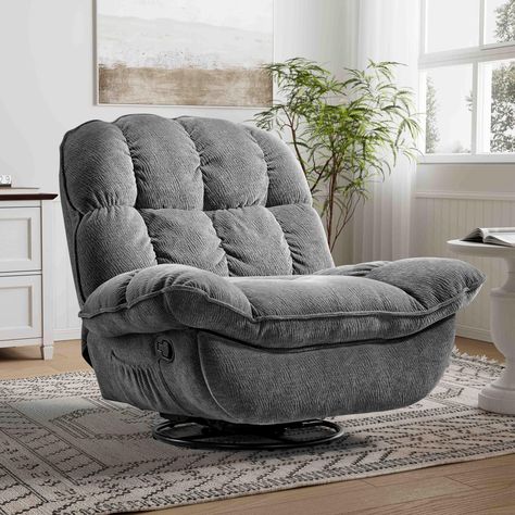 PRICES MAY VARY. 【Swivel Rocker Recliner】 This nursery glider chair is covered with soft chenille fabric and filled with double-layer of sponge. Sitting on it is like falling into a cloud, relieves all your muscle fatigue and brings ultimate comfort. Pocket on the right side of the overstuffed chair keeps remotes and other small items, you can watching TV, read newspaper on the recliner rocking chair. 【Big and Tall Recliners】 This big man oversized recliner dimension is 41.73"D x 44.09"W x 40.16 Big Recliner Chair, Wide Recliner Chair, Double Recliners In Living Room, Swivel Rocker Recliners, Oversized Rocking Chair, Cozy Rocking Chair, Best Reading Chair, Cute Recliner Chairs, Rocking Chair In Living Room