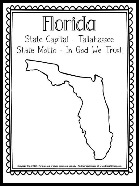 State Printables Free, Florida Coloring Pages, State Coloring Pages, Florida Crafts, Florida State Outline, State Of California Outline, Florida Map Printable, Florida Project, Florida State Flag