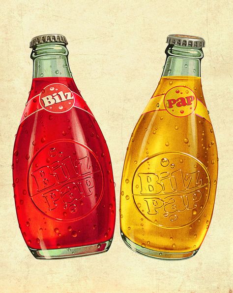 Bilz & Pap RETRO by Oscar Ramos, via Behance Vintage Soda Bottles, Bottles Packaging, Old Packaging, Food Art Photography, Juice Packaging, Retro Ads, Illustration Food, Soda Bottles, Beverage Packaging