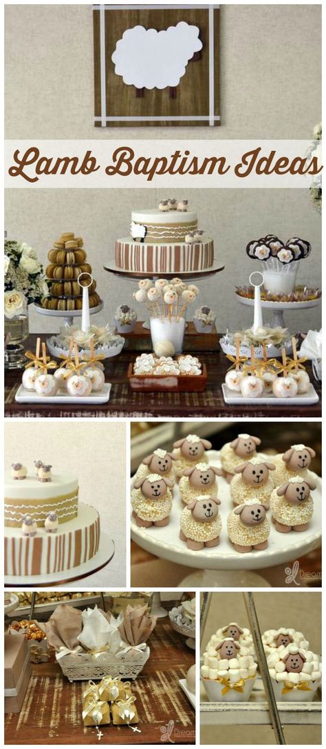 A lamb themed baptism party with adorable sheep cupcakes and treats! See more party planning ideas at CatchMyParty.com! Baby Dedication Party, Baptism Reception, Sheep Cupcakes, Baptism Themes, Baby Lamb Baby Shower, Christening Party, Christening Ideas, Baby Boy Baptism, Themed Party Ideas