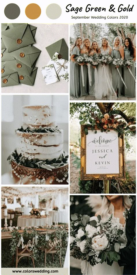 September Wedding Colors, Sage Green Wedding Colors, Fall Wedding Color Schemes, Wedding Color Combos, Sage Green Bridesmaid Dress, Green Themed Wedding, 8 September, Green Wedding Colors, Wedding Color Scheme