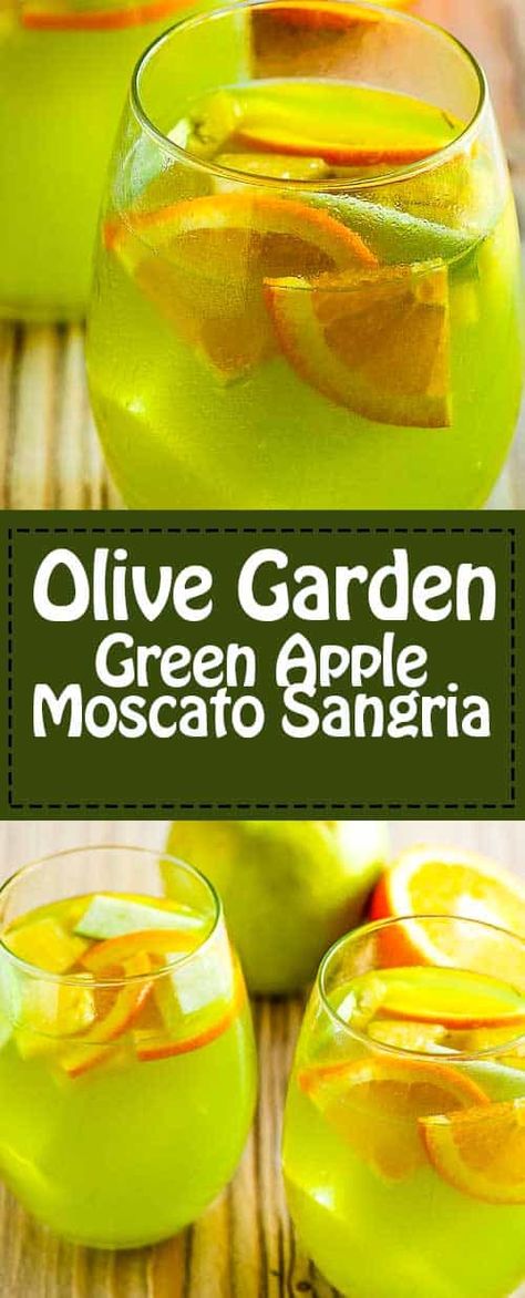 Apple Moscato Sangria, Green Apple Sangria, Green Apple Moscato Sangria, Apple Sangria Recipes, Moscato Sangria, Sangria Pitcher, Apple Sangria, Olive Garden Recipes, Apple Drinks