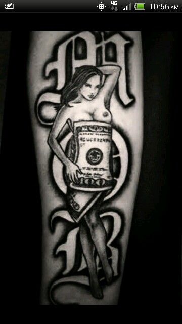 M.O.B Mob Tattoo Design, Mob Tattoo, Money Tattoos, Money Bag Tattoo, Gang Tattoos, Half Sleeve Tattoos Drawings, Gangsta Tattoos, Money Tattoo, Prison Tattoos