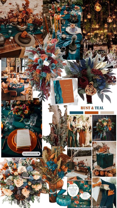 Dark Teal Orange Wedding, Dark Teal And Copper Wedding, Dark Teal Wedding Colors, Dark Turquoise Wedding, Teal Blue Wedding Theme, Brown And Teal Wedding, Teal Copper Wedding, Teal And Terracotta Wedding, Teal And Rust Wedding