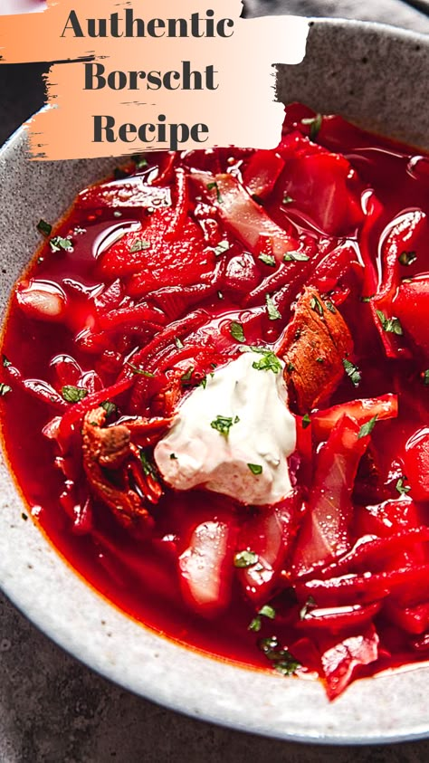 Authentic Borscht Recipe Best Borscht Soup Recipe, Borscht Soup Recipe, Beet Borscht, Ukrainian Borscht, Beet Soup Recipes, Cabbage Potatoes, Borscht Recipe, Borscht Soup, Ukrainian Food