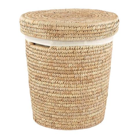 Round Palm Leaf Tapered Hamper | The Container Store Stackable Laundry Baskets, Laundry Sorter Hamper, Grey Laundry Basket, Stackable Laundry, Laundry Hamper With Lid, Nursery Hamper, Laundry Hampers, Rectangular Baskets, Laundry Routine