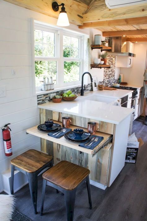 The 11 Tiny House Kitchens That'll Make You Rethink Big Kitchens Tiny House Kitchen Storage, Rv Interior Design, Tiny House Storage, Tiny House Interior Design, Tiny House Kitchen, Big Kitchen, Casa Container, House Design Kitchen, Tiny House Interior