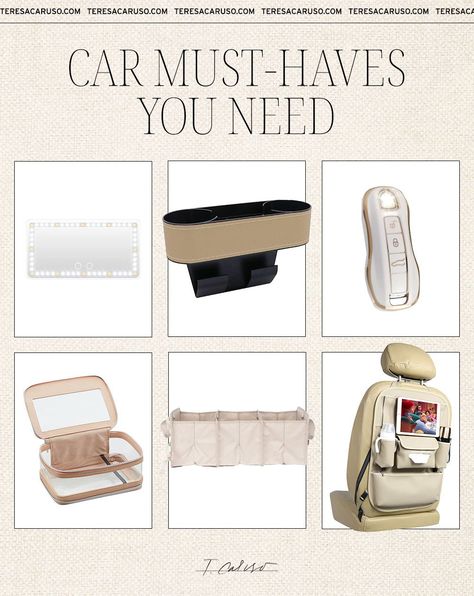 Car Pouch Essentials, Car Bag Essentials, Car Organisation, Car Pouch, Car Must Haves, Teresa Caruso, Home Health Nurse, Girly Car Accessories, Neutral Accessories