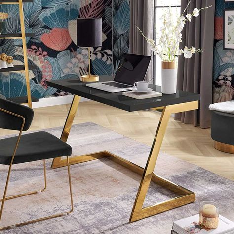 ICYMI: 15 Best Desks for Small Spaces Gold Living, Gold Office, Glam Furniture, Classic Desk, Unique Desks, Desks For Small Spaces, Trendy Furniture, Jewelry Clothing, Show Room