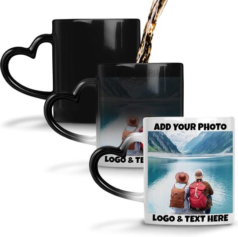 Custom Heat Sensitive Photo Mug, Heart Handle Picture Mug - 11 OZ - Add Photo, Logo, Picture or Text, Personalized Magic Color Changing Coffee Mug, Gifts Coffee Mug Gifts, Picture Mugs, Add Photo, Text Photo, Photo Mug, Mug Gifts, Photo Logo, Add Text, Perfect Gift For Mom