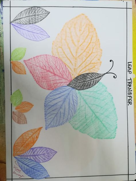 Leaf Transfer With Crayon, Leaf Print Art For Kids, Crayon Activities For Preschool, Finger Printing, Montessori Projects, Crayon Activities, Leaf Print Art, Easy Hand Drawings, Leaf Printing