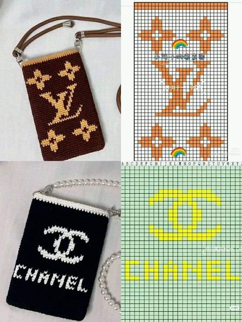 Crochet Chanel Bag, Crochet Chanel, Crochet Scarf For Beginners, Canvas Bag Diy, Crochet Hooded Scarf, Crochet Bag Pattern Free, Pixel Crochet, Animal Cross Stitch Patterns, Tapestry Crochet Patterns