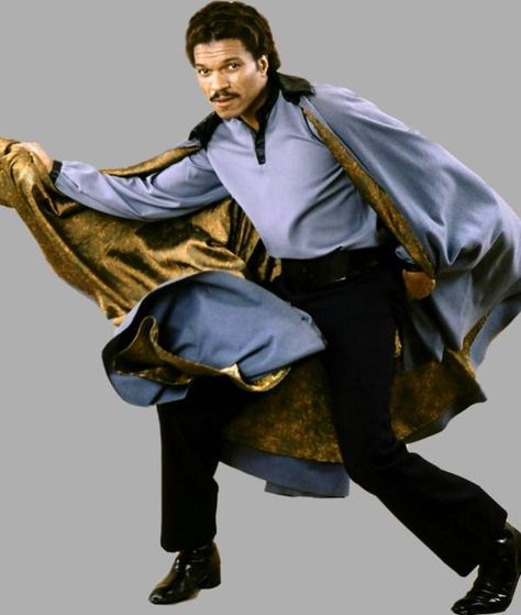 Billy Dee Williams as Lando Calrissian.  A fictional character in the Star Wars universe. He is portrayed by Billy Dee Williams in Star Wars Episode V: The Empire Strikes Back and Star Wars Episode VI: Return of the Jedi. He also appears frequently in the Star Wars "Expanded Universe" of novels, comic books and video games, including a series of novels in which he is the primary protagonist. Geek Pride Day, Star Wars Behind The Scenes, Dark Vader, Star Wars Original Trilogy, Billy Dee Williams, Photos Rares, Lando Calrissian, Dark Vador, Star Wars Trilogy