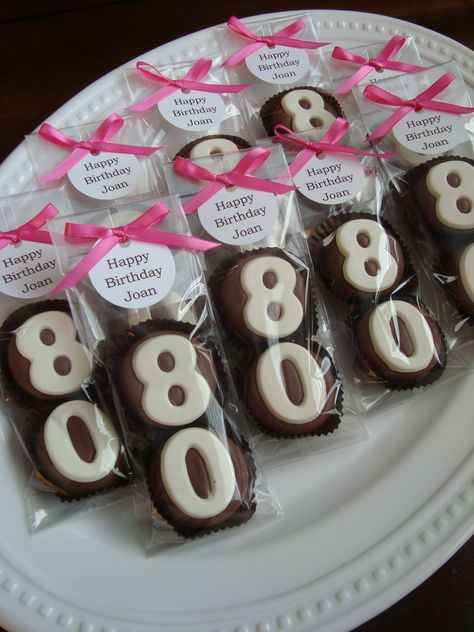 Milk Chocolate Oreo 80th Cookies... Birthday Party Favors... Turning 80!!! www.rosebudchocolates.com 80th Birthday Party Favors, Grandmas Birthday Party, 80th Birthday Party Decorations, 80 Birthday, 80th Birthday Decorations, 88th Birthday, 75th Birthday Parties, 90th Birthday Parties, 85th Birthday